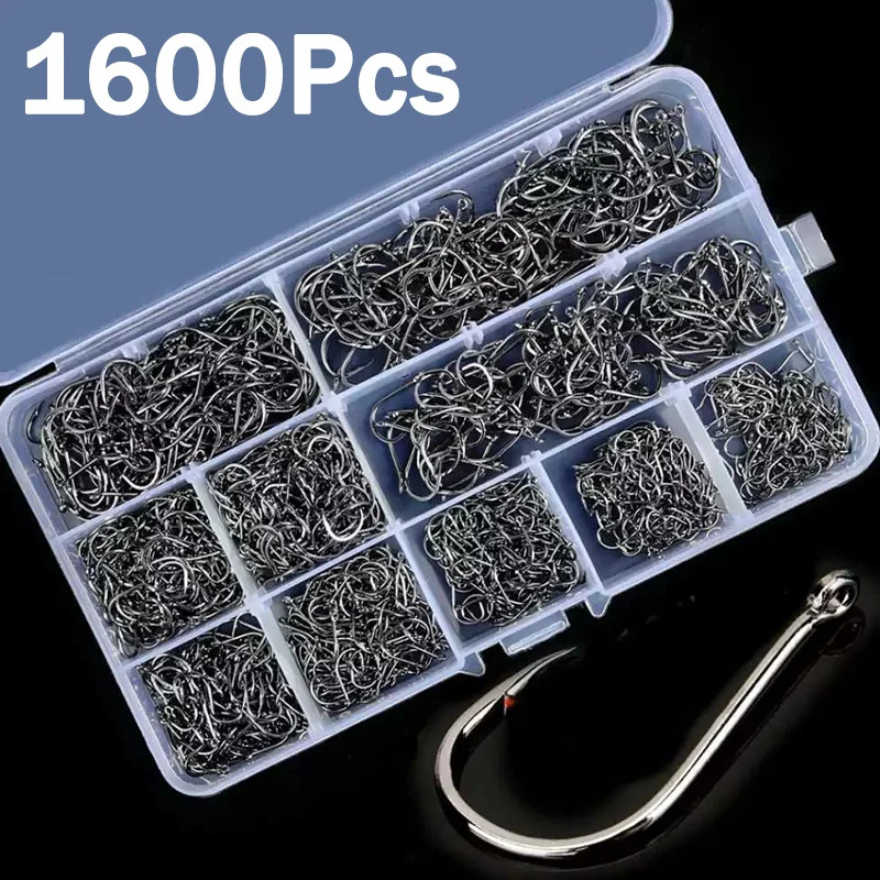 Fishing Hook Barbless - 50-1600Pcs/BoxFishing Hooks Carbon Steel Strong Sharp